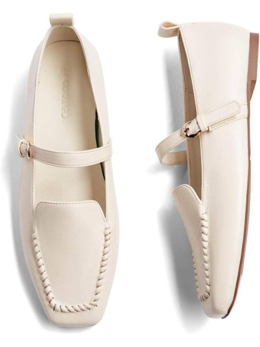 Women's Cream Ballet Flats Loafers Square Toe Dressy Work Shoes Mary Jane Flats